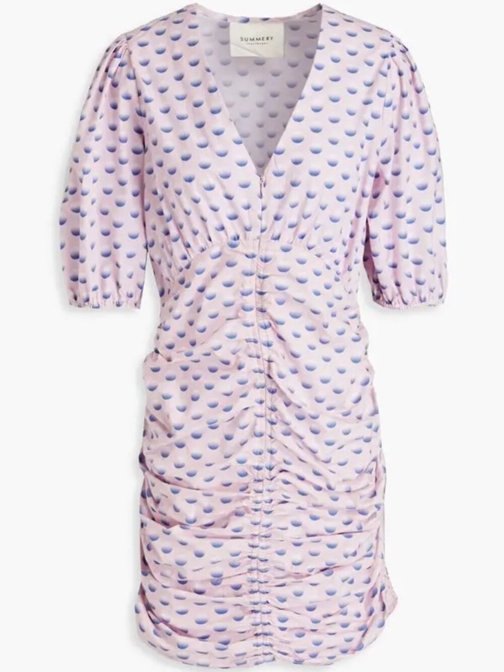 Summery Copenhagen Guggi Ruched Polka Dot Mini Dress Pink Blue XS Retail $229